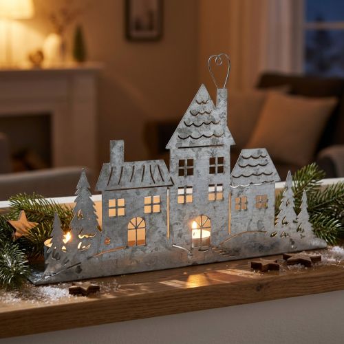 Kerstdecoratie huisjes, theelichthouder metaal L20cm | Floristik24.nl
