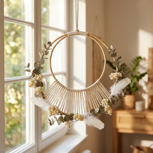 DIY decoratieve hangringen Boho dubbele ring naturel Ø20/15cm set van 4 | Floristik24.nl