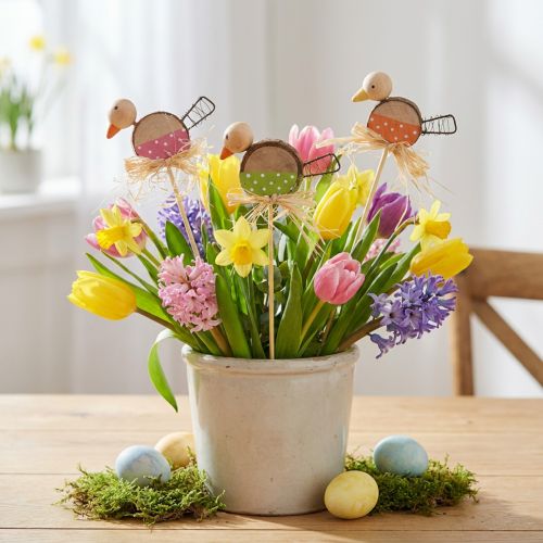 Vogel Bloem Plug Houten Lente Decoratie Decoratieve Vogel op Stok 8cm 12 Stuks | Floristik24.nl