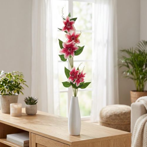 Clematis tak met 5 bloemen, kunstbloem, decoratieve tak roze, wit L84cm | Floristik24.nl