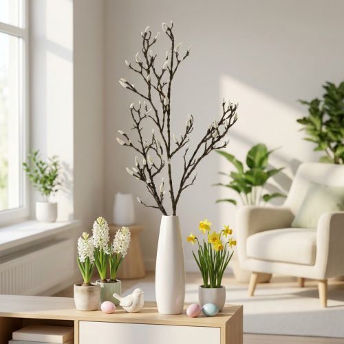 Magnolia Kunsttak Lente Decoratie Tak met Knoppen Bruin Wit L135cm | Floristik24.nl