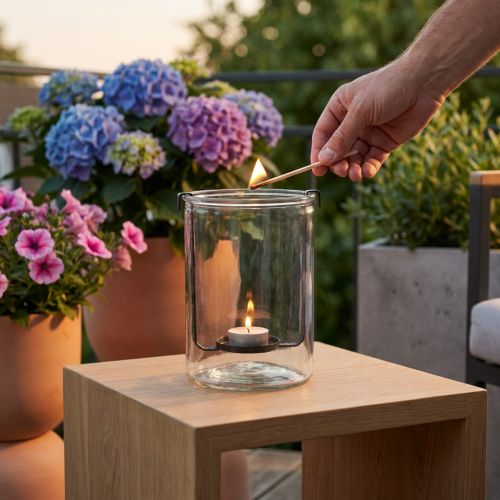 Lantaarn glas met waxinelichthouder zwart metaal Ø13.5×H20cm | Floristik24.nl