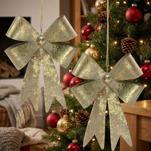 Lussen van metaal, kersthanger, adventsdecoratie gouden, antieke look H18cm B12.5cm 2st | Floristik24.nl