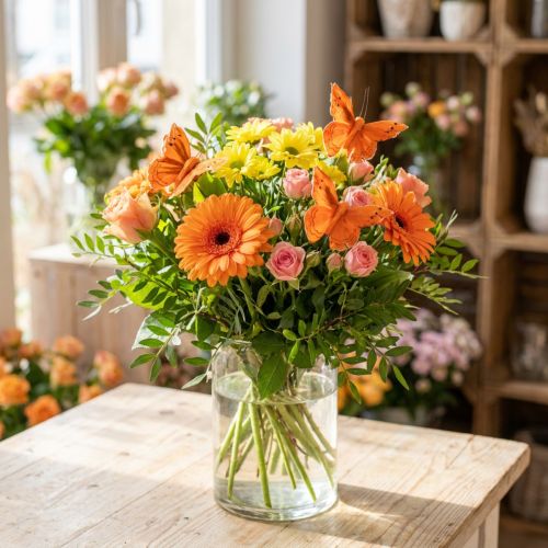 Decoratieve vlinder op draad oranje 8cm 12st | Floristik24.nl