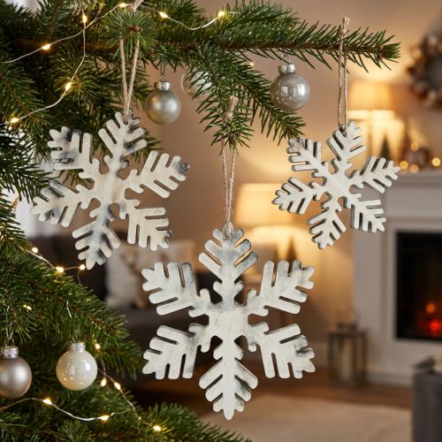 Houten sneeuwvlokken wit-grijs soort. 7-12cm 6st | Floristik24.nl