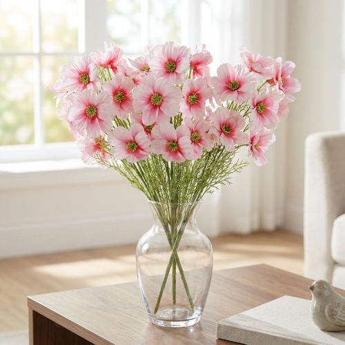 Kunst Cosmos Bloemen Roze 77cm Decoratieve Bloemen Kunstplanten Zijden Bloemen Set van 3 | Floristik24.nl