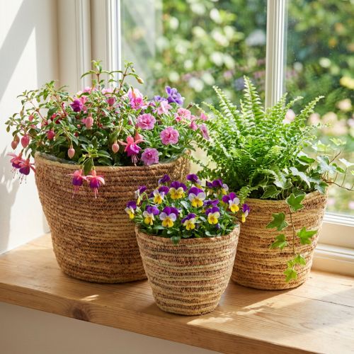 Rotan plantenmandset, naturel/bruin, 3-delig, Ø26/22/16cm – Decoratief & Veelzijdig | Floristik24.nl