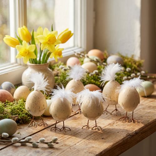 Kuiken in de eierschaal wit, creme 6cm 6st | Floristik24.nl