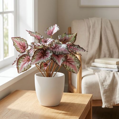 Kunstmatige begonia bush groen, violet 34cm | Floristik24.nl