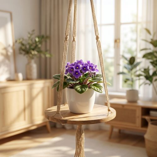 Plantenschommel, bloemenbakje aan touw, hangmand met macramé Ø34cm L84cm | Floristik24.nl
