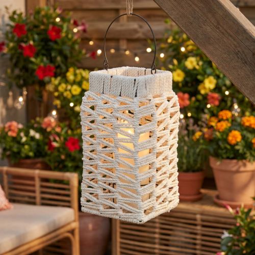 Hangende lantaarn, zomerdecoratie, macramé H35,5cm B19cm | Floristik24.nl