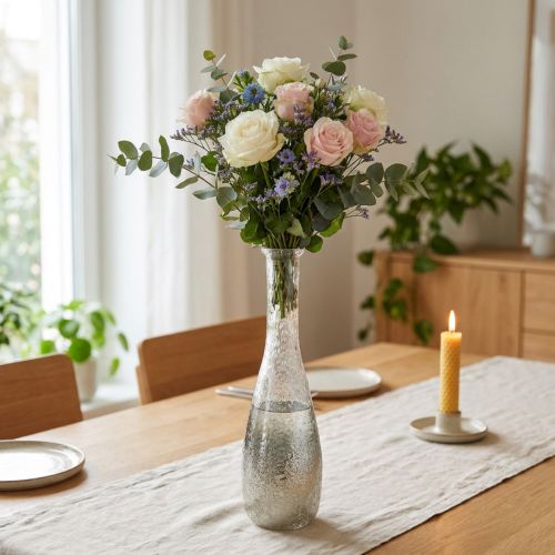 Tweekleurige glazen vaas, tafeldecoratie van echt glas helder, zilver H40cm | Floristik24.nl