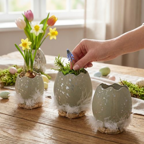 Ei om te decoreren, Pasen, deco eierhelft, lentedecoratie Ø8cm H10cm grijs, zilver 4st | Floristik24.nl