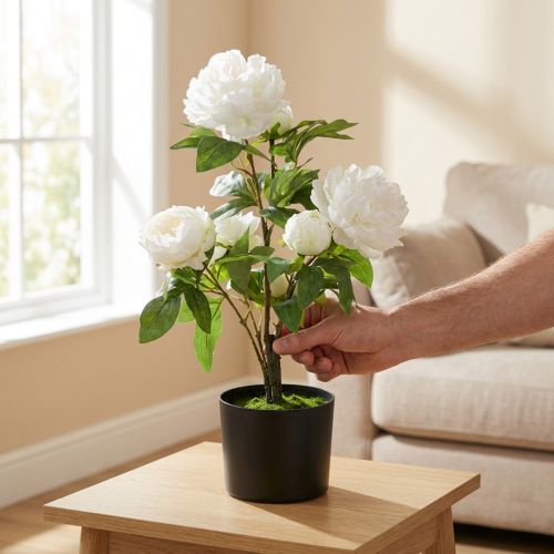 Paeonia kunst, pioen in pot, decoratieve plant witte bloemen H57cm | Floristik24.nl