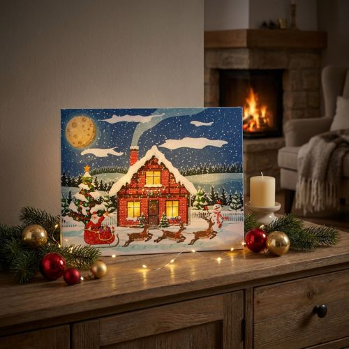 Artikel LED foto Kerstman met sneeuwpop LED muurschildering 38x28cm