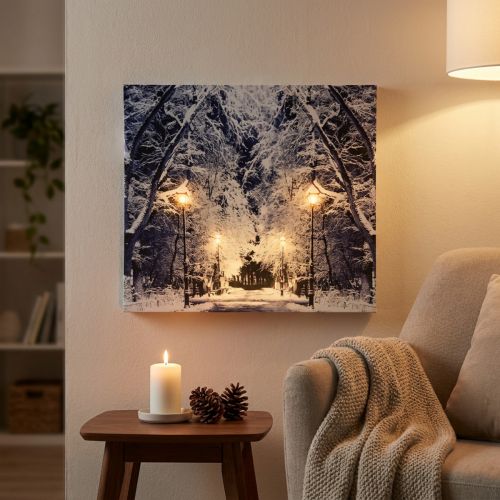 LED foto winterlandschap park met lantaarns LED muurschildering 58x38cm | Floristik24.nl