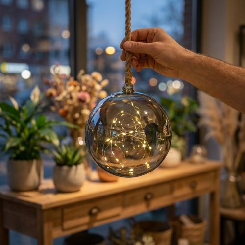 LED bal binnen Ø20cm getinte 40L warm witte timer | Floristik24.nl