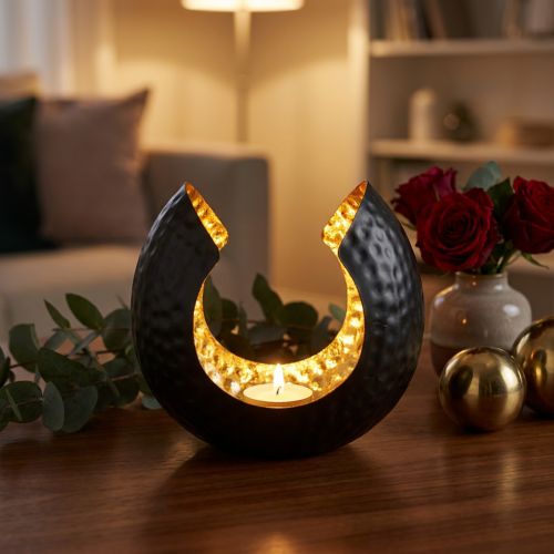 Theelichthouder zwart goud tafeldecoratie metaal 19×11×17cm | Floristik24.nl