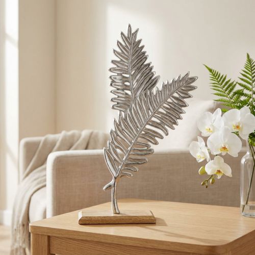 Tafeldecoratie metaal decoratie varen zilver hout H54cm B37cm | Floristik24.nl