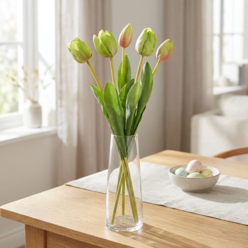 Kunstbloemen tulp groen, lentebloem 48cm bundel van 5 | Floristik24.nl