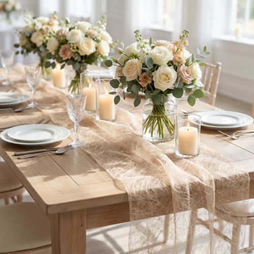 Deco fleece Sizoweb tafelloper beige 30cm 5m | Floristik24.nl