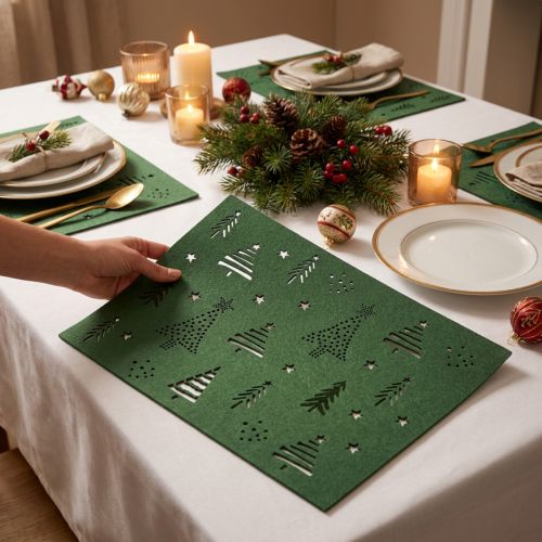 Placemat Kersttafeldecoratie groen vilt 45×35cm 4st | Floristik24.nl