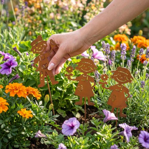 Tuinpaal roestlook tuindecoratie meisje en jongen 4 stuks | Floristik24.nl