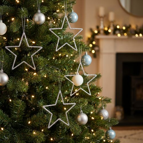 Kerstdecoratie sterhanger zilver glitter 17,5cm 9 st | Floristik24.nl