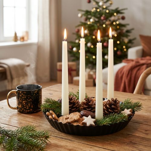 Metalen kaarsenhouder in de vorm van een taart – Zwart, Ø 24 cm – Elegante tafeldecoratie voor 4 kaarsen – 2 stuks | Floristik24.nl