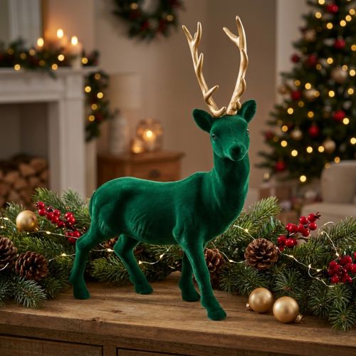 Deco hert staand groen goud kerstdecoratie figuur 40cm | Floristik24.nl