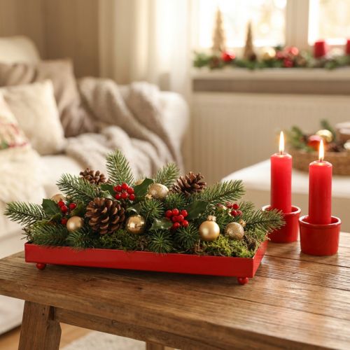 Decoratief dienblad rechthoekig rood metalen dienblad met pootjes 30×15cm | Floristik24.nl
