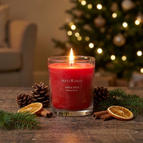 Geurkaars in een glazen geurkaars Kerst Appelkruid H8cm | Floristik24.nl
