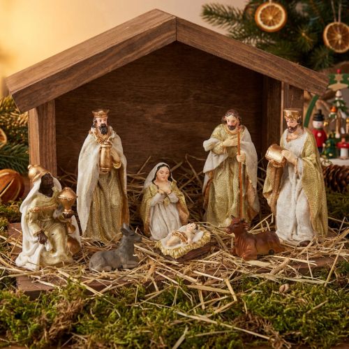 Kerststalfiguren set 8 figuren crème goud handgeschilderd 6-12,5cm | Floristik24.nl