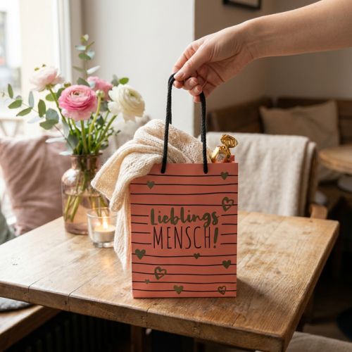 Artikel Cadeauzakje met hartjes "Favoriete persoon" papier 18×10×23cm 2 stuks