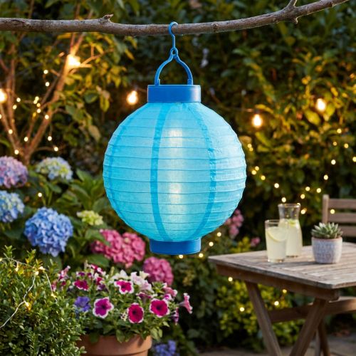 Lantaarn LED met solar 20cm blauw | Floristik24.nl