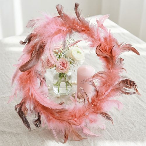 Artikel Verenkrans gemaakt van fazantenveren decoratie in roze Ø20cm 3 stuks