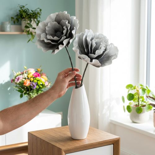 Bloemen Foam Grote Kunstbloemen Foam Grijs 85cm 2st | Floristik24.nl