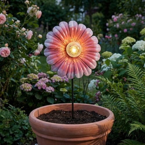 Solar LED Bloementuinlamp LED Metaal Roze Ø30cm | Floristik24.nl