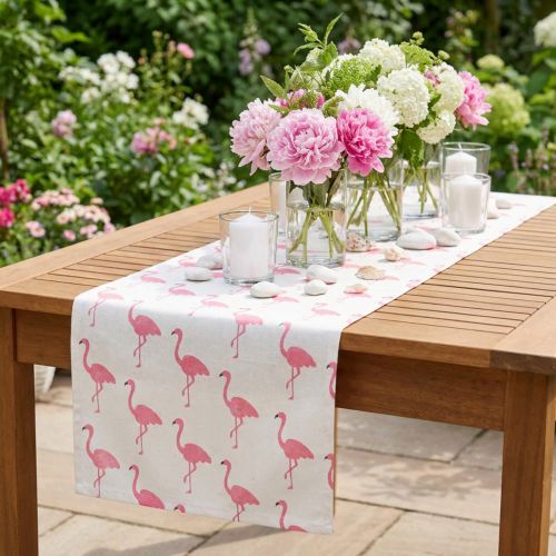 Decoratieve stof flamingo wit-roze 30cm x 3m | Floristik24.nl