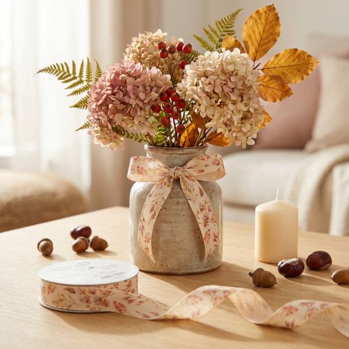 Decoratief lint herfst decoratief stoffen lint beige oudroze 25mm 20m | Floristik24.nl