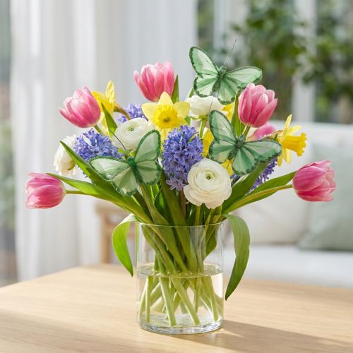 Decoratieve vlinders groene veervlinders op draad 10cm 12 st | Floristik24.nl
