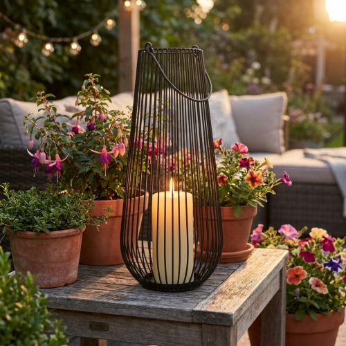 Kaarshouder zwarte decoratieve lantaarn met handvat Ø22cm H52cm | Floristik24.nl