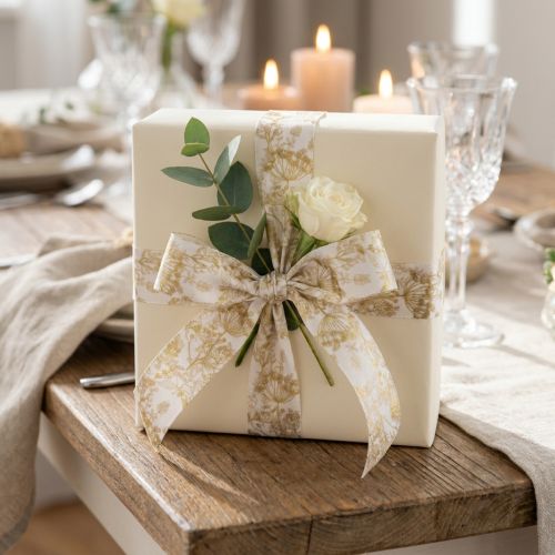 Artikel Cadeaulint met plantmotieven, decoratief dillelint, 40 mm breed, 20 m lang