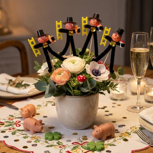 Schoorsteenveger bloemenstaakdecoratie, nieuwjaarsgeluksbrenger, 17 cm, 24 stuks | Floristik24.nl