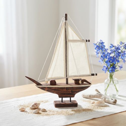 Zeilboot decoratie schip grenen hout bruin 32×5×41cm | Floristik24.nl