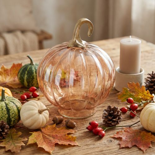 Pompoendecoratie glas glazen pompoen tafeldecoratie oranje Ø14cm H18cm | Floristik24.nl