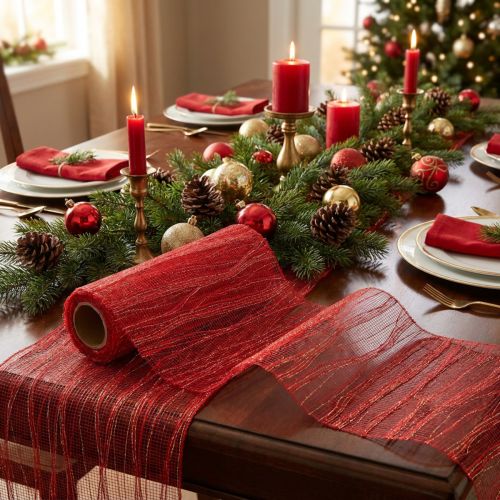 Tafellint rood met goud 26cm x 300cm | Floristik24.nl