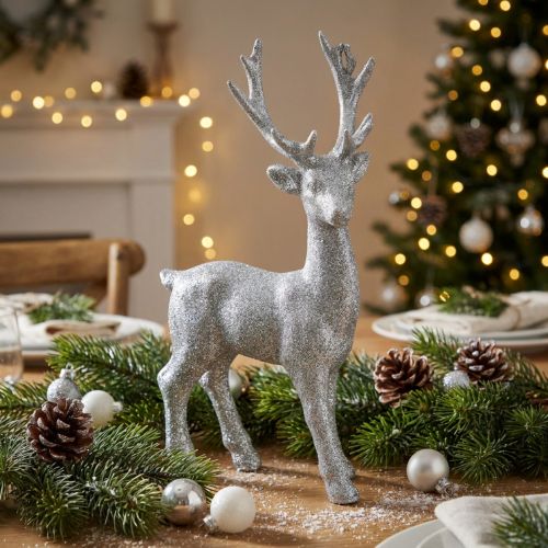 Decoratiefiguur hert zilver glitter 25cm x 12cm | Floristik24.nl