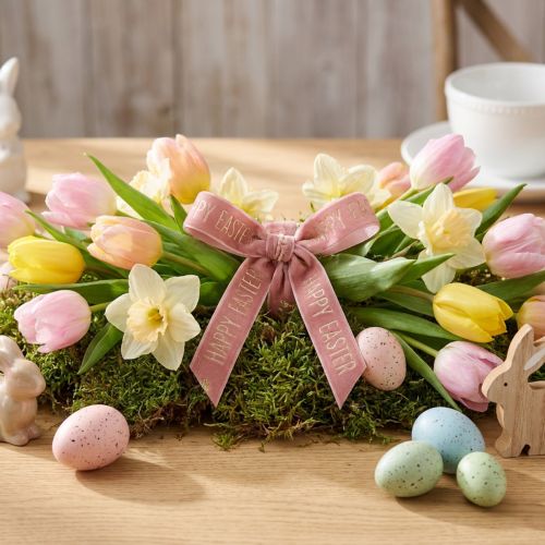 Fluwelen lint Happy Easter sierlint roze 15mm 5m | Floristik24.nl