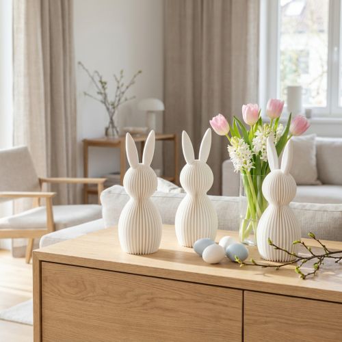 Artikel Decoratief konijnenfiguurtje met een opgevouwen look voor een modern interieur, woonkamer of kantoor, 13 cm, 3 stuks